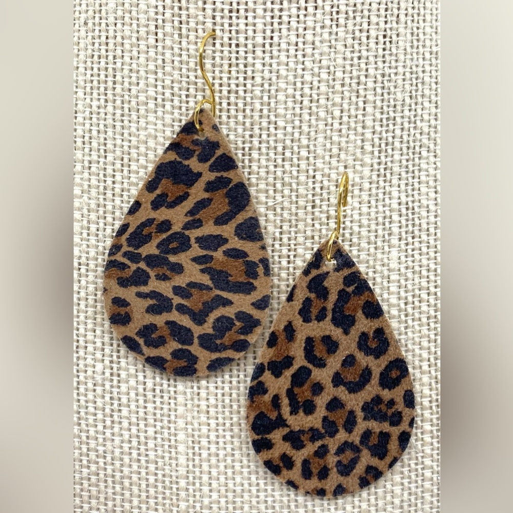 Brown Animal Print FauxFur Leather Earrings Boho Fall Eclectic Festival Western